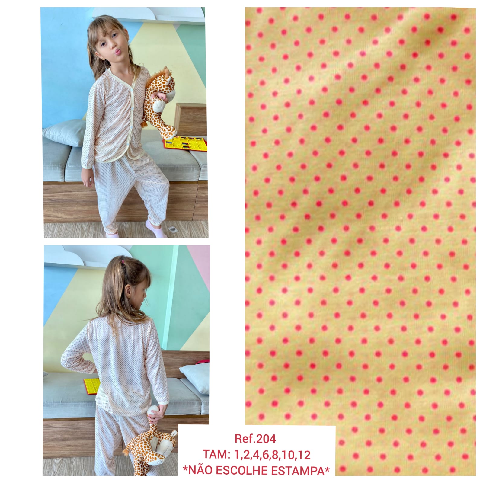 PIJAMA INFANTIL FEMININO BOTÃO (REF.204)